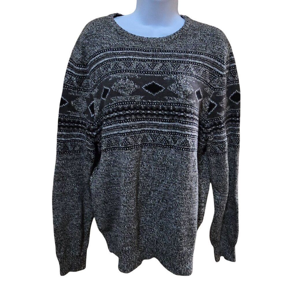 Knit Black White Sweater Geometric gorpcore warm winter ski party cottagecore